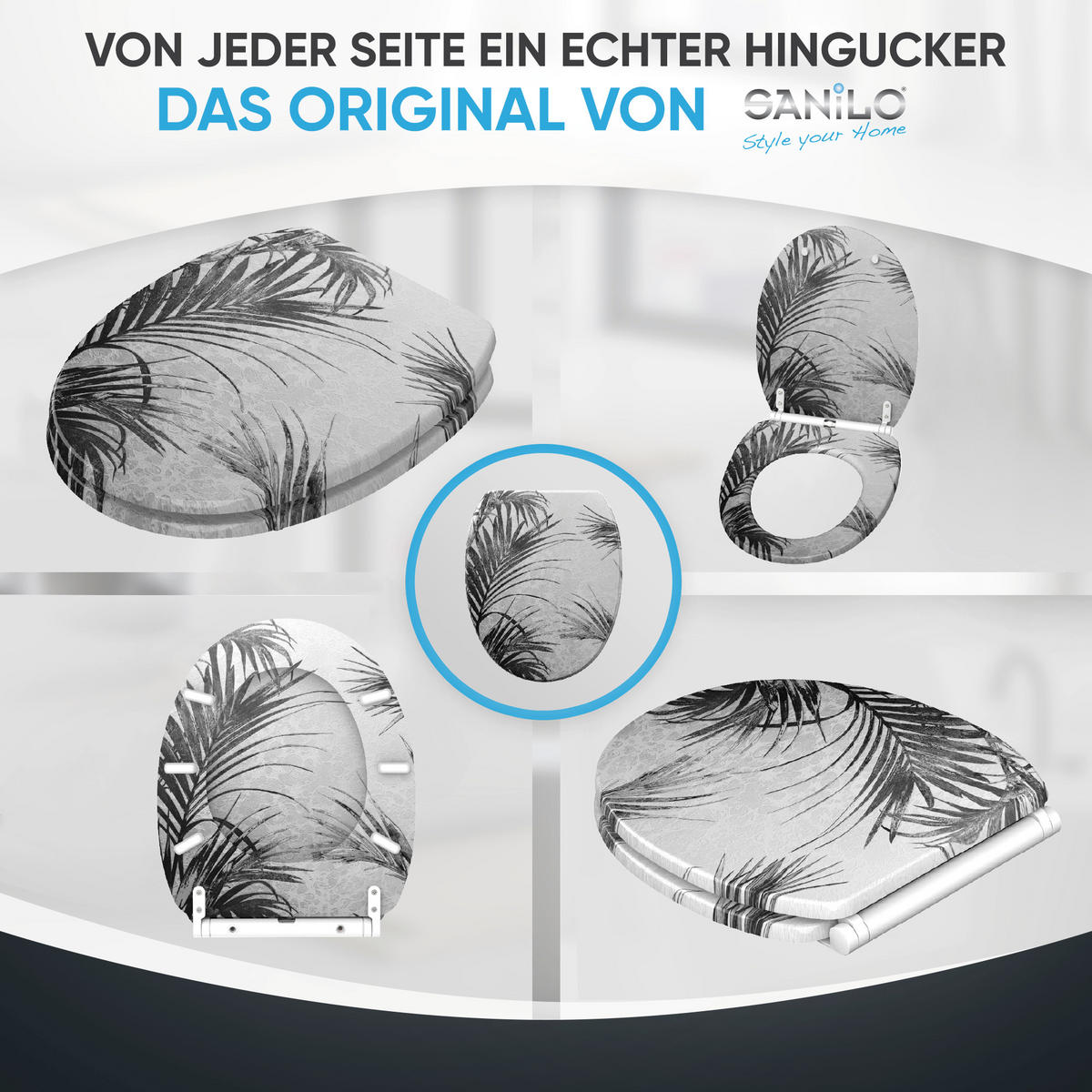 WC-SITZ mit Absenkautomatik & Top Fix Palmera - Grau, Holzwerkstoff (37.7/5.5/48cm) - Sanilo