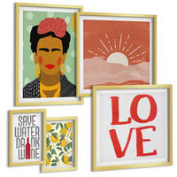 BILDER SET 5er Set - 50x50 cm & 20x30 cm & 40x60 cm Goldrahmen - Zitronen Inschrift Liebeslandschaft Frida - Goldfarben, Kunststoff (40/60cm) - TULUP