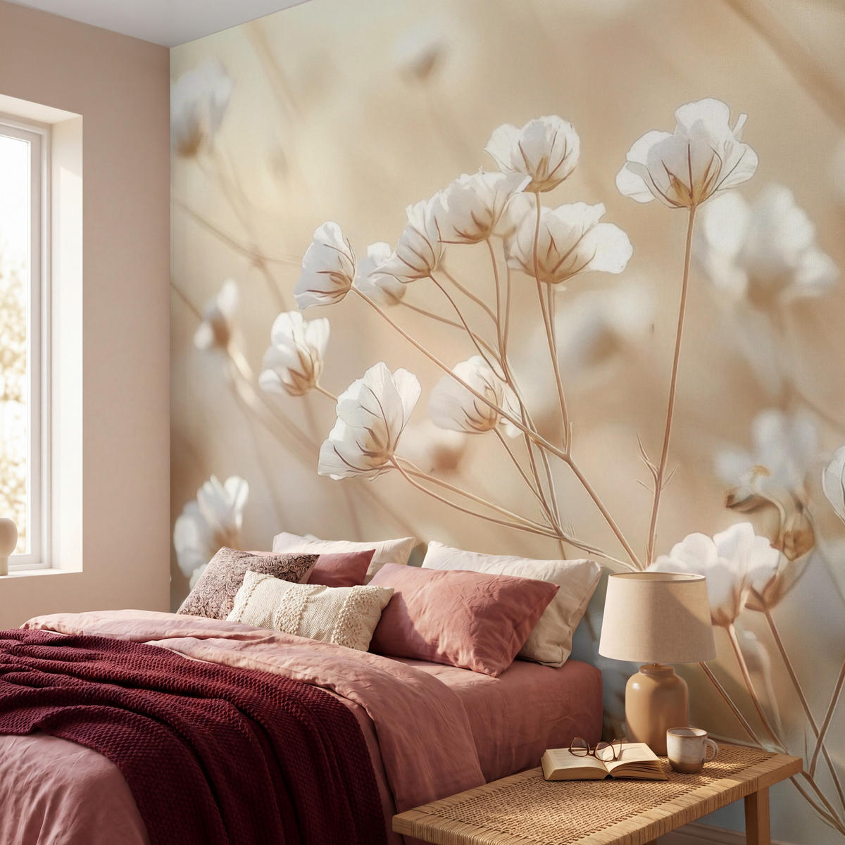 TAPETE - Wild - Blumen - Weiß - 280x260 cm - Creme, Papier (280/260cm) - OnlyWow