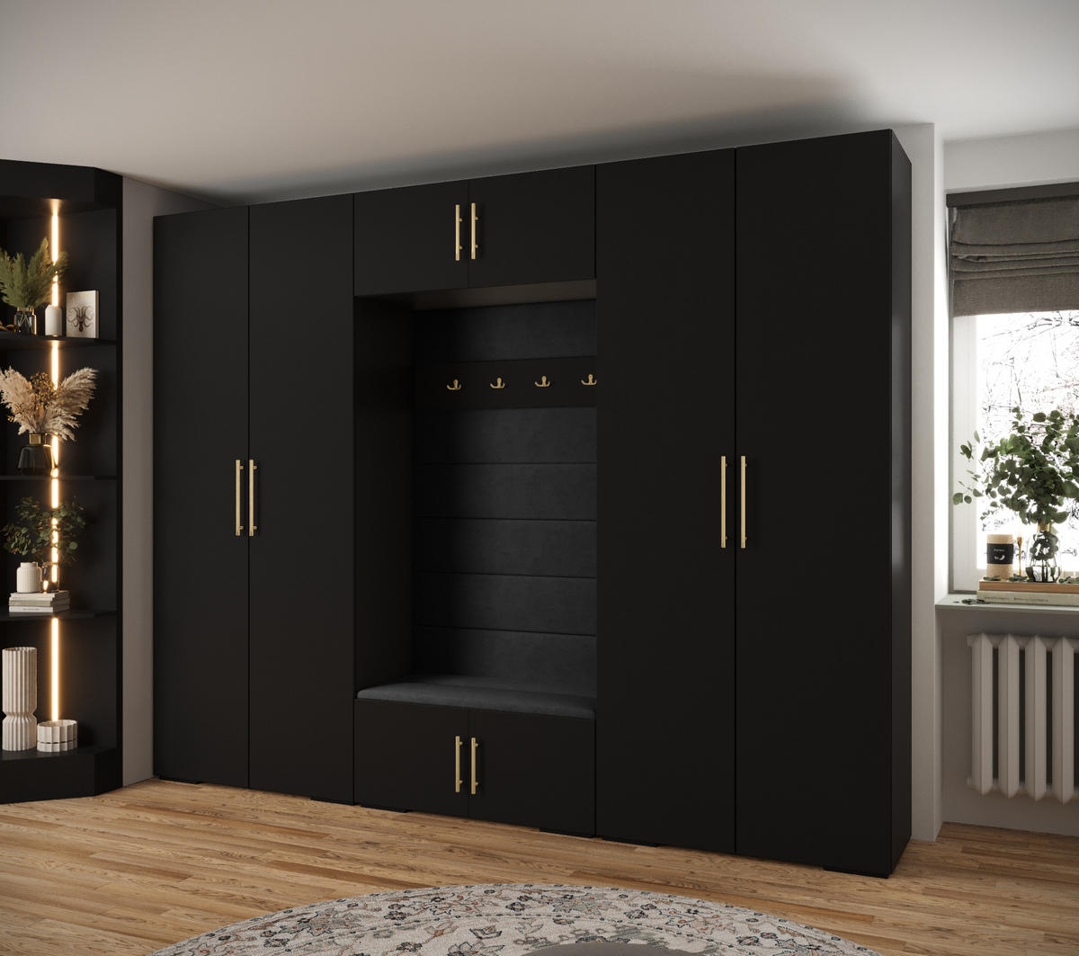 GARDEROBEN-SET 236,7/300/47 - Goldfarben/Schwarz, Holz/Kunststoff (300/236.7/47cm) - Abiks Möbel