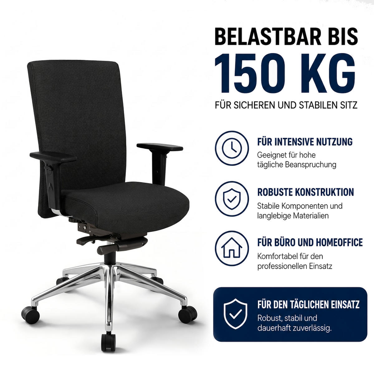BÜROSTUHL Terox Stoff Schwarz - ergonomisch, 150 kg belastbar, Sitzhöhe 54-66cm - Schwarz, Kunststoff/Textil (65/106/60cm) - Versee