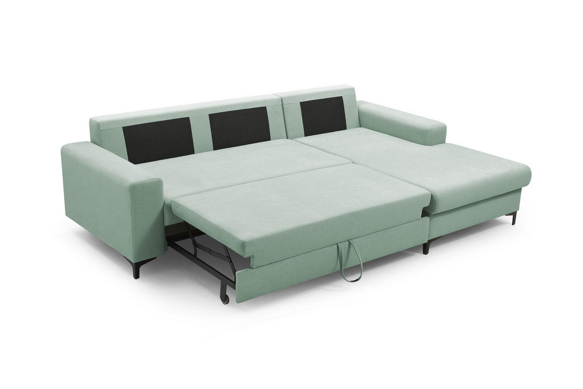 ECKSOFA AVRA L-förmig, mit Stauraumbehälter-in RINO-Stoff, Komfort & Eleganz, lose Rückenkissen, freistehend, RECHTS 251x165x85 cm Turquoise - Türkis, Holz/Textil (251/165cm) - DomoHome