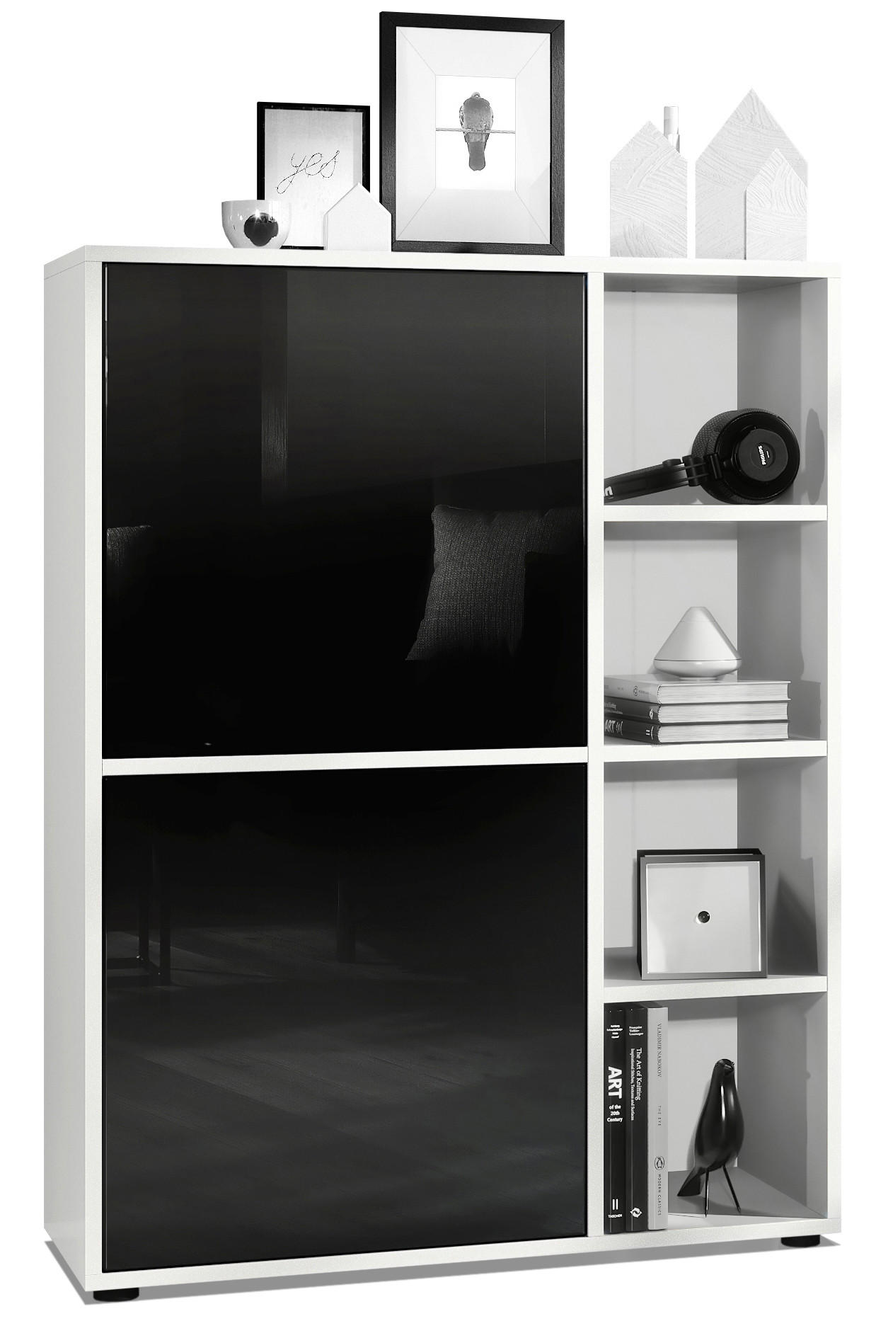 Vladon Highboard Schwarz Hochglanz 79x105.5x35.5 cm