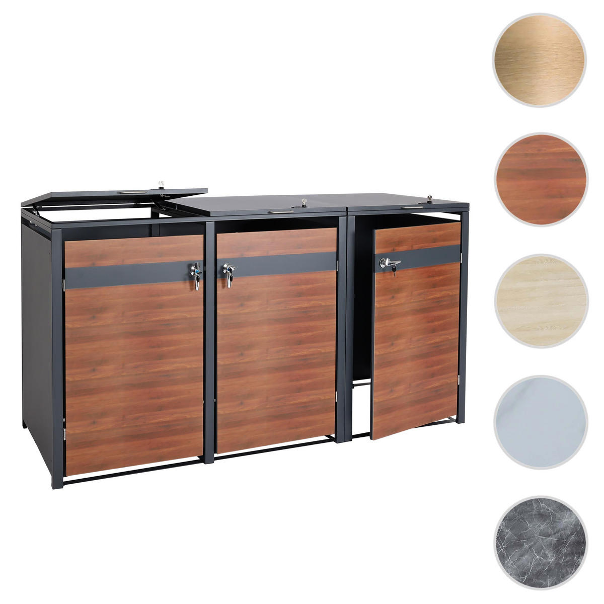 3ER MÜLLTONNENVERKLEIDUNG rechteckig Kirschbaum Dekor - Kirschbaumfarben, Metall (200/117/80cm) - MCW