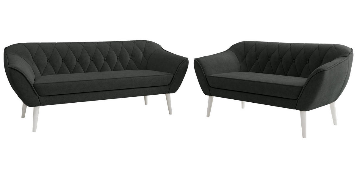 SEDACIA ZOSTAVA 3+2 PIRS - Tmavosivá Štruktúrovaná látka - Biele nohy - biela/grafitová, kompozitné drevo/textil (180/75/74cm) - MKS