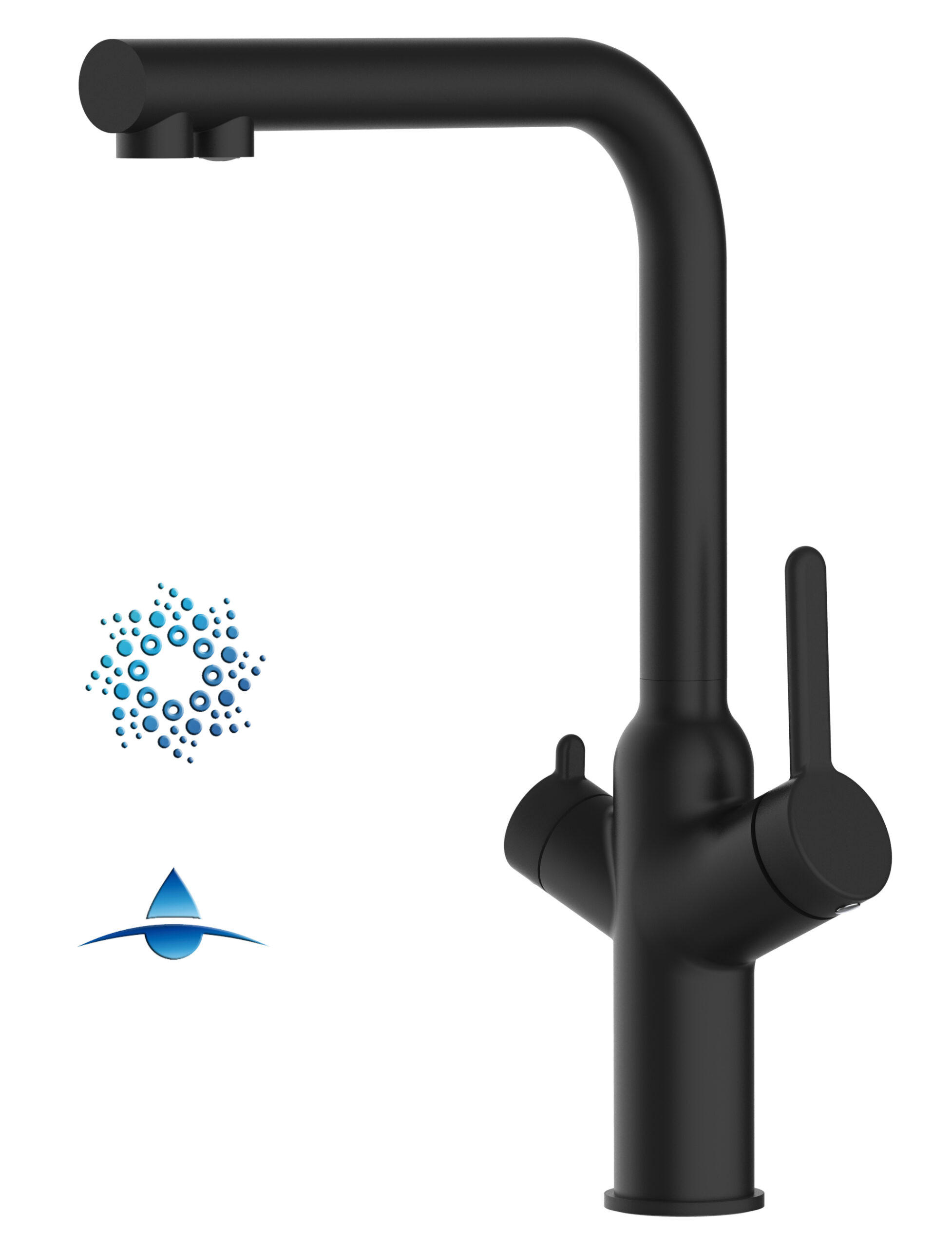 4-WEGE-KÜCHENARMATUR, Schwarz Matt, 360° schwenkbar - Schwarz, Metall (22.5/34.8/22.5cm) - VIZIO