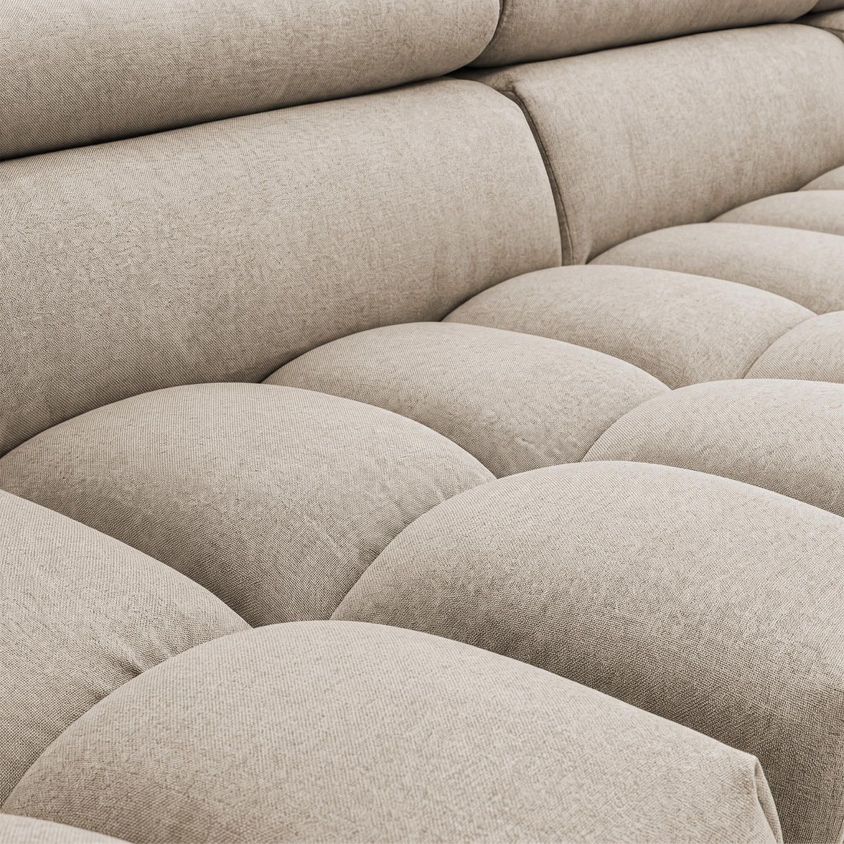 ECKSOFA PUDDING MAXI L Rechts mit Schlaffunktion 125x195 Velours Creme - Creme/Schwarz, Holz/Textil (350/203cm) - Muffo