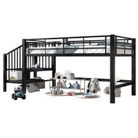 HALBHOHES HOCHBETT 90/200 cm, Schwarz, platzsparend mit Stauraumtreppe - Schwarz, Metall (90/200cm) - MIVRAY