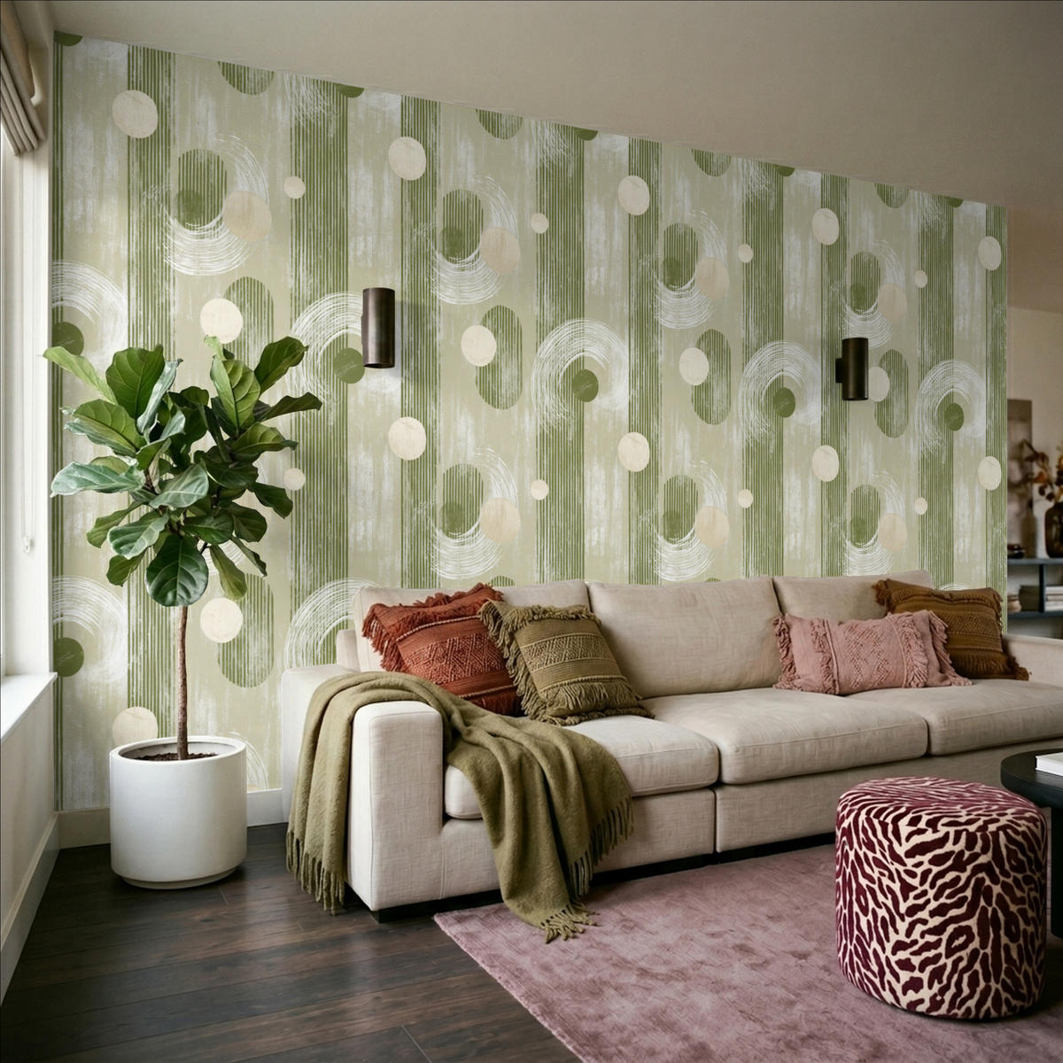 TAPETE - Künstlerisch - Modern - Grün - 400x220 cm - Olivgrün, Papier (400/220cm) - OnlyWow