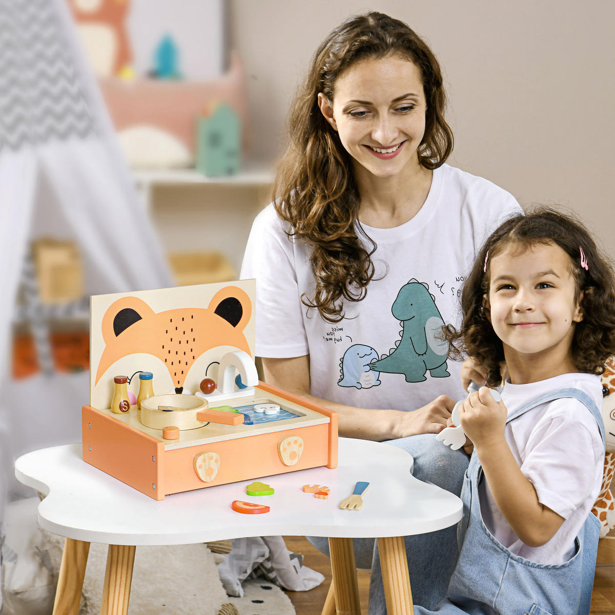 SPIELKÜCHE DE-18728 Mini-Küche mit 12 Zubehörteilen Holz - Multicolor, Holzwerkstoff (31.5/23.5/25cm) - ComfortXL