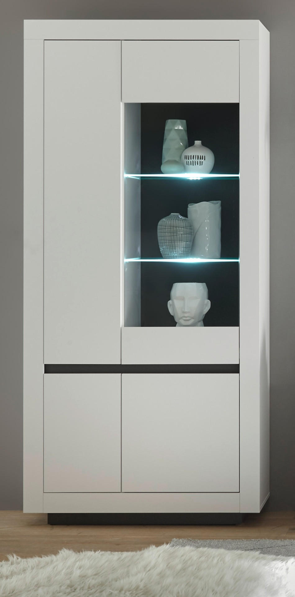VITRINE weiß, anthrazit, Vitrinenschrank mit 10 Fächern - Weiß Hochglanz/Anthrazit, Glas/Holz (96/206/38cm) - Furn.Design