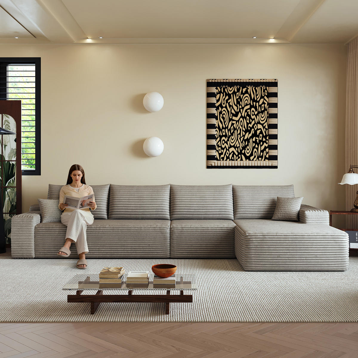 ECKSOFA 340/175/83 cm Kamel mit L-förmiger Chaiselongue, Rechte Seite - Braun/Cappuccino, Textil (340/175cm) - Oxeza
