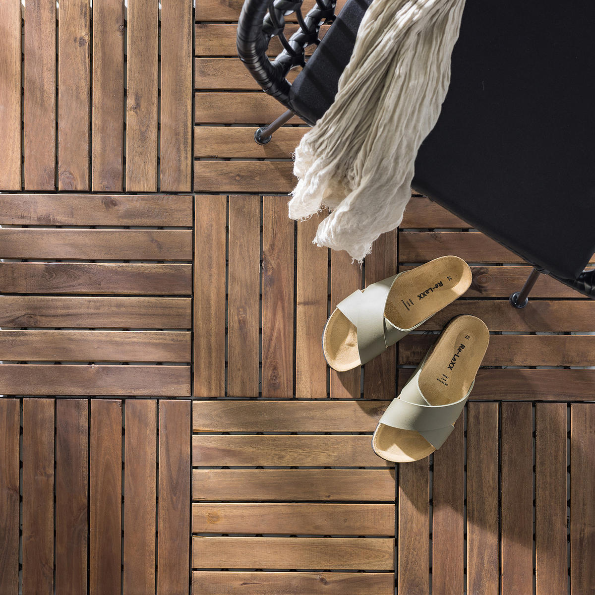 TERRASSENFLIESE - Akazie massiv - 10er-Set - Akaziefarben, Holz/Kunststoff (30/30/2.4cm) - home24