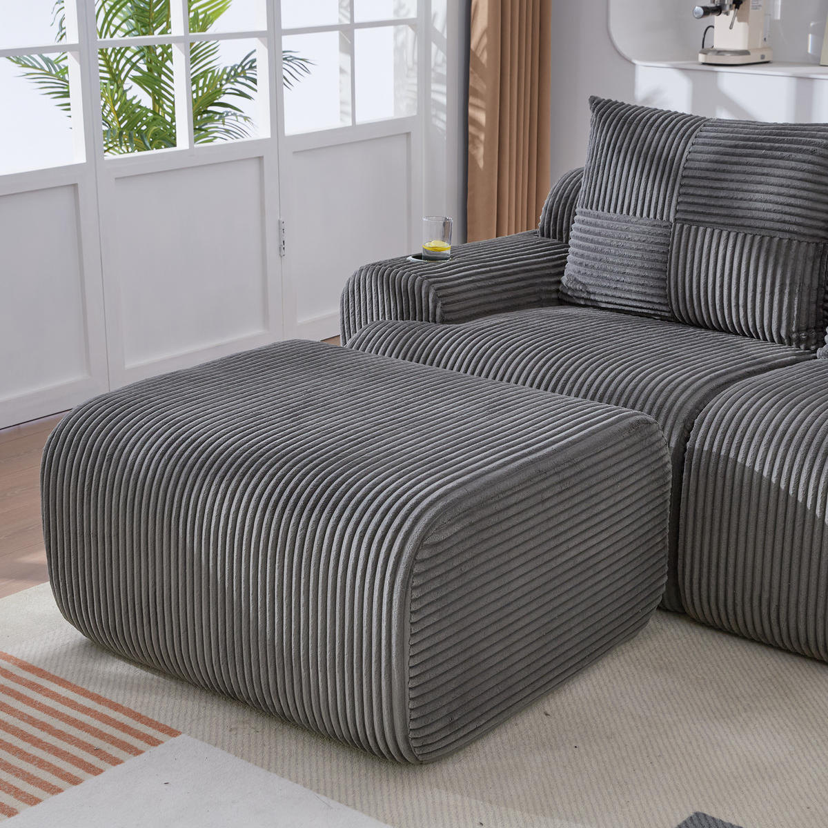 3-SITZER Sofa aus Cord 268x174x80 cm mit Cupholder & Seitentasche, dunkelgrau - Dunkelgrau, Textil (174/80/268cm)