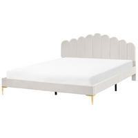 BETT mit Lattenrost 180/200 cm Samtstoff Cremeweiß Sauvian - Creme, Textil (180/200cm) - Beliani