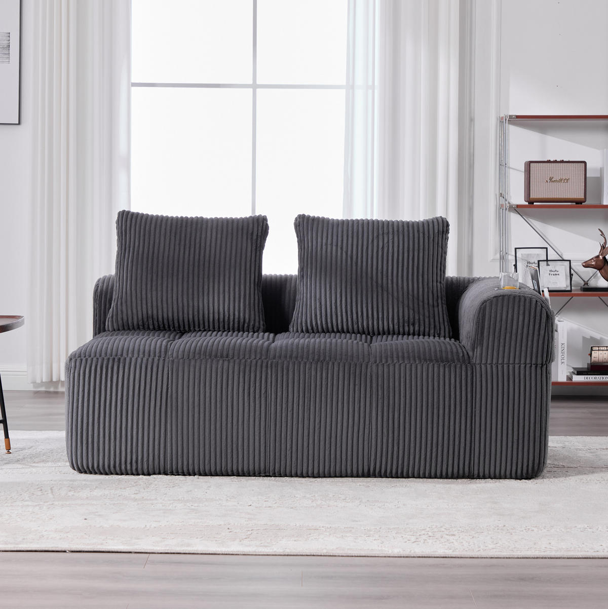 POHOVKA 158/93/61 cm tmavě šedá z manšestru s bočními kapsami a držáky nápojů - tmavě šedá, textil (93/61/158cm) - OKWISH