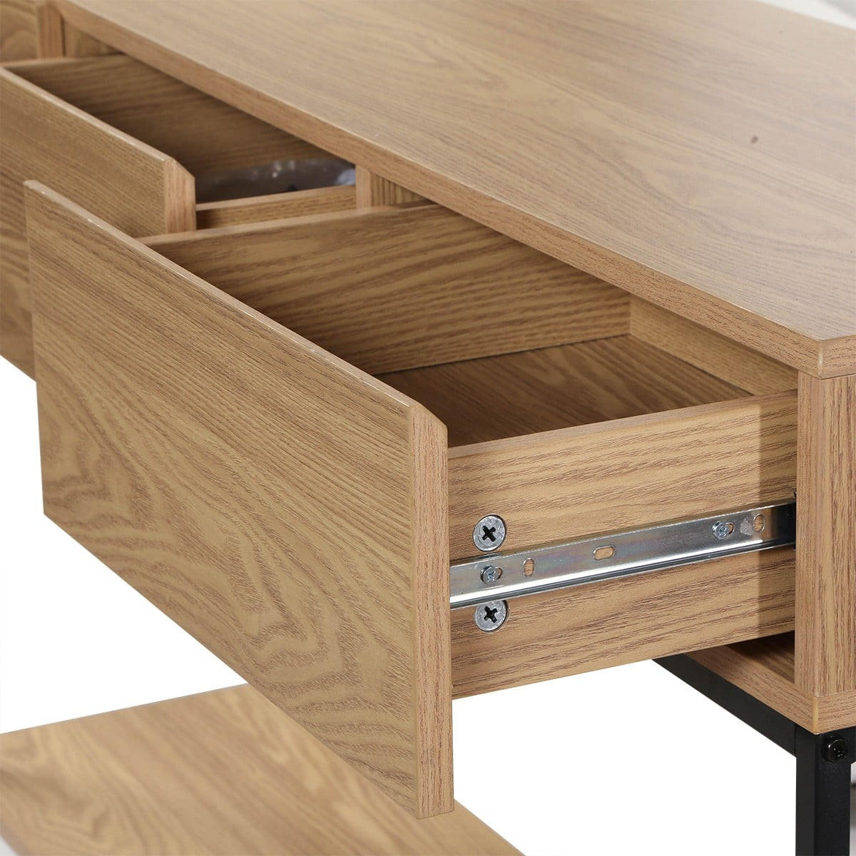 KONSOLE mit 3 Schubladen und 1 unterer Ablage, Holzdekor und schwarzes Metall 35/120/80,5 cm - Eschefarben, Holzwerkstoff (39.5/35/80.5cm) - Calicosy