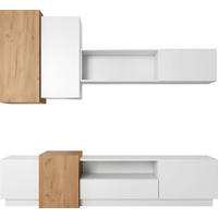 WOHNWAND Grida 4er Set in Weiß Matt mit Eiche Craft Hellbraun 220/54/45 cm - Weiß, Holzwerkstoff (300/180/45cm) - WFL GROUP