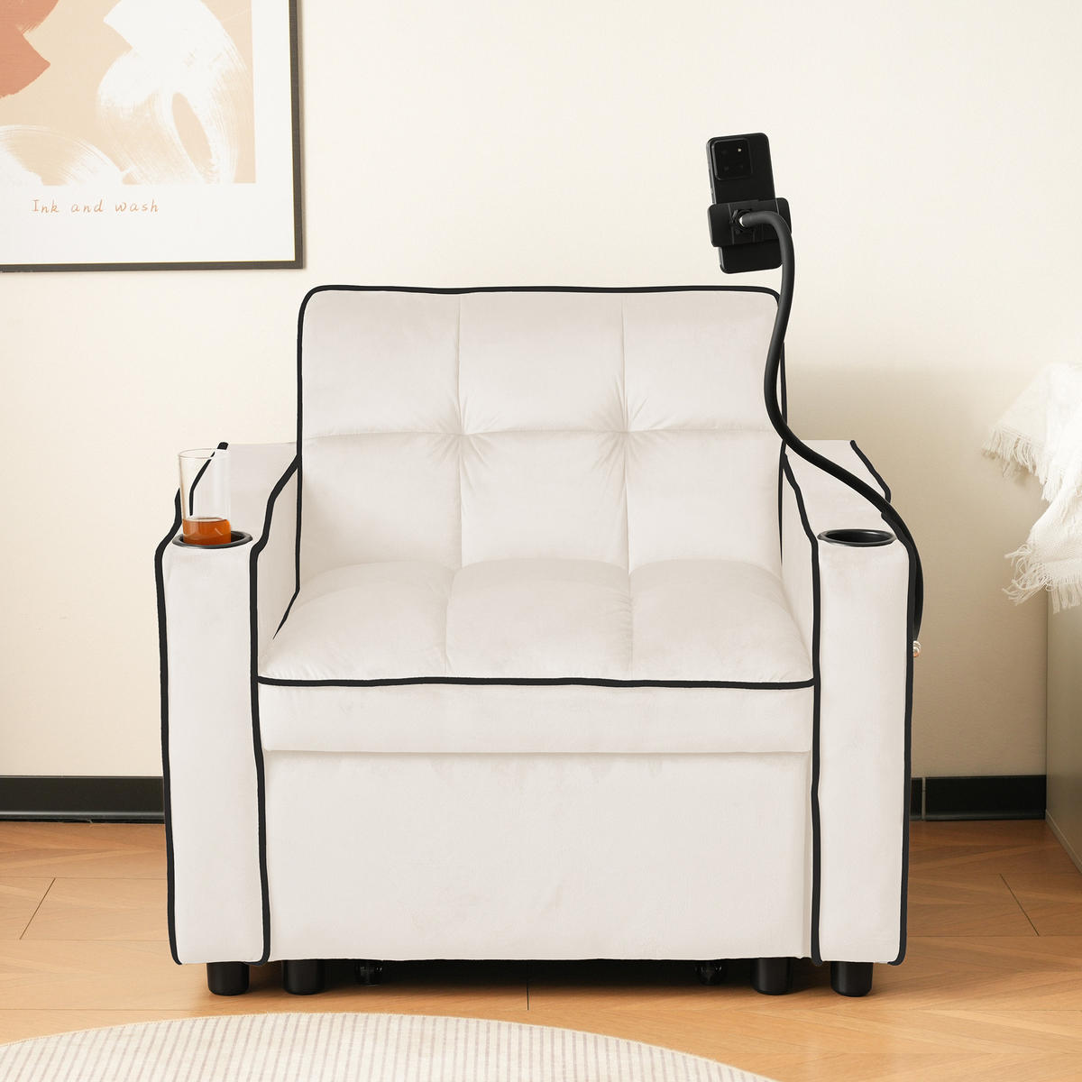 SCHLAFSESSEL 3-in-1 ausziehbar 83x167x76 cm Samt Beige - Beige, Metall (167/76/83cm) - Meubliv