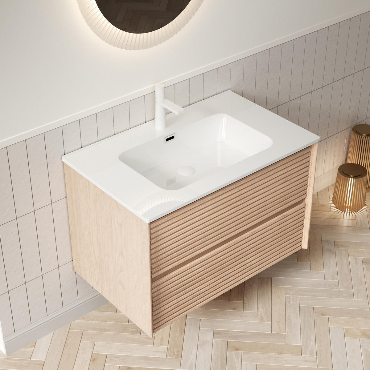 WASCHTISCHKOMBI 81 cm mit 2 Soft-Close-Schubladen in Walnuss-Optik - Naturfarben, Keramik (81/51.5/46.5cm) - BEAOK