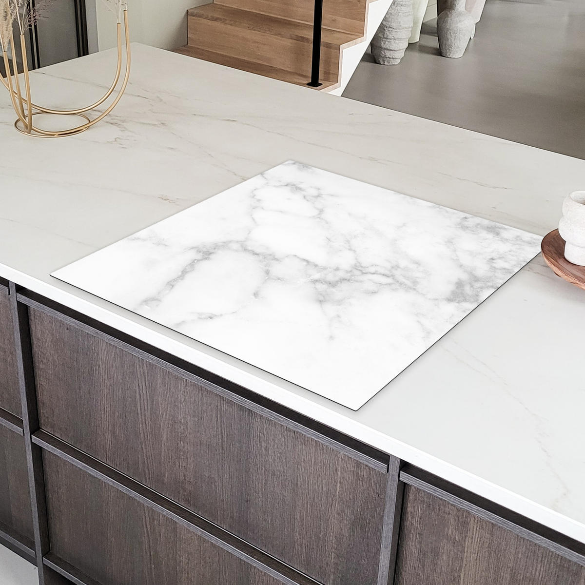HERDABDECKPLATTE Marmor - Grau - Weiß - Strukturierter Marmor 78x78 cm - Weiß, Kunststoff (78/0.2/78cm) - MuchoWow