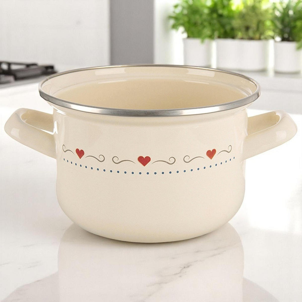 EMAILLIERTOPF Tonca mit Herzmotiv creme - Creme, Metall (16cm) - Orion 