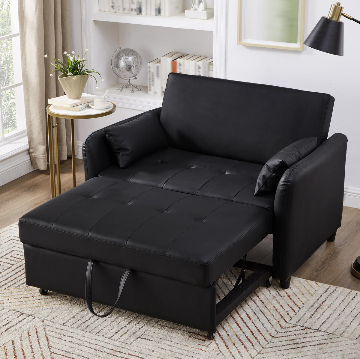 SCHLAFSOFA aus PU 156x100 cm Antikschwarz mit Ausziehfunktion und 3-fach verstellbarer Rückenlehne - Schwarz, Kunststoff (83/82/122cm) - Modfu
