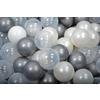 BÄLLE für Bällebad, Spielbälle, Plastikbälle für Kinder Set 50 pcs.: Silber/Weiß/Perlweiß/Transparent - Waldgrün, Textil (7/7/7cm) - MeowBaby