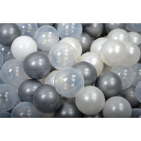 BÄLLE für Bällebad, Spielbälle, Plastikbälle für Kinder Set 50 pcs.: Silber/Weiß/Perlweiß/Transparent - Waldgrün, Textil (7/7/7cm) - MeowBaby