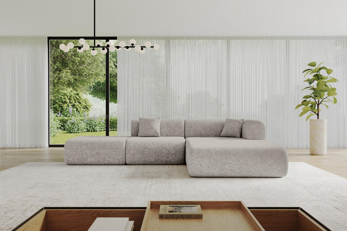 ECKSOFA Ottomane Rechts OVLY-L 289x176x71 Hellgrau Chenille - Hellgrau/Schwarz, Holzwerkstoff/Kunststoff (289/176cm) - ALTDECOR