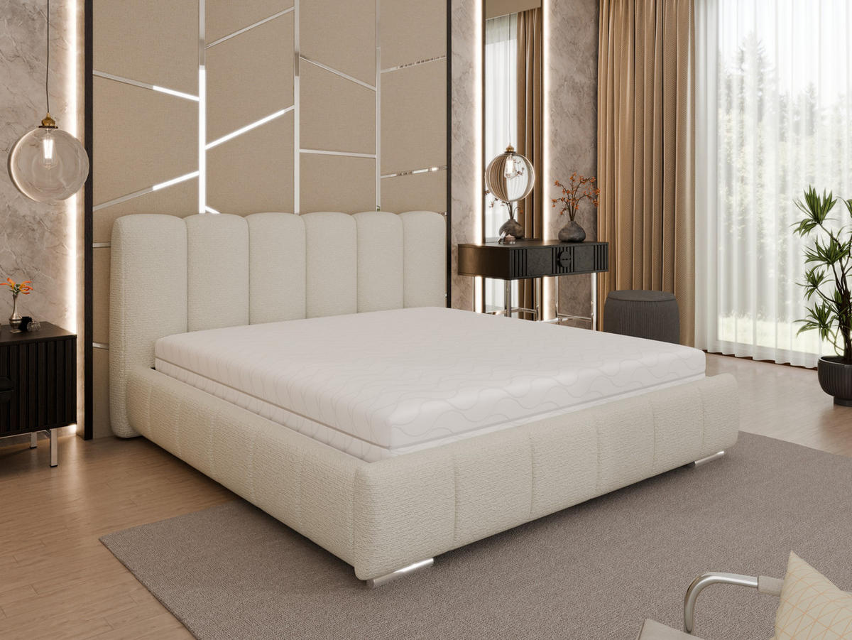 POLSTERBETT Zaira 180x200cm – Elegantes Polsterbett für modernen Wohnstil , Federkernmatratze Bonnel (18cm), creme - Creme, Holz (180/200cm) - Homesy