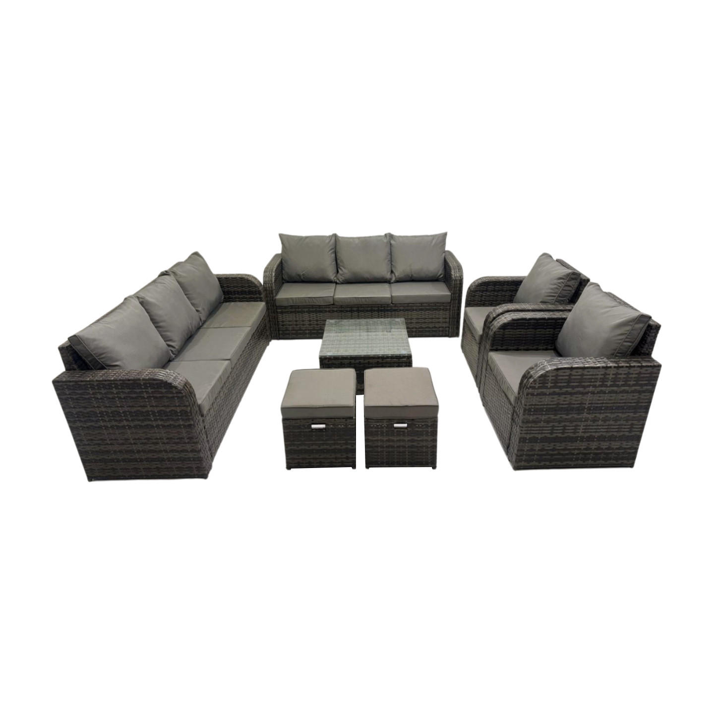 GARTENTISCHGRUPPE Polyrattan Dunkelgrau 7-teilige - Dunkelgrau/Grau, Glas/Kunststoff - Fimous