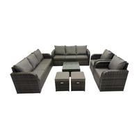 GARTENTISCHGRUPPE Polyrattan Dunkelgrau 7-teilige - Dunkelgrau/Grau, Glas/Kunststoff - Fimous