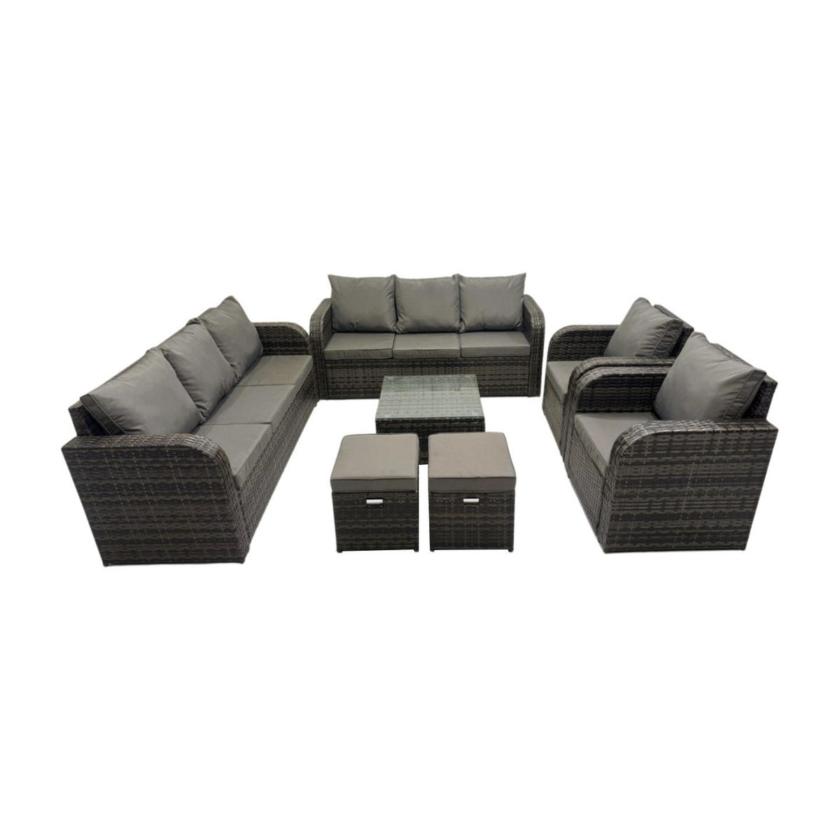 GARTENTISCHGRUPPE Polyrattan Dunkelgrau 7-teilige - Dunkelgrau/Grau, Glas/Kunststoff - Fimous