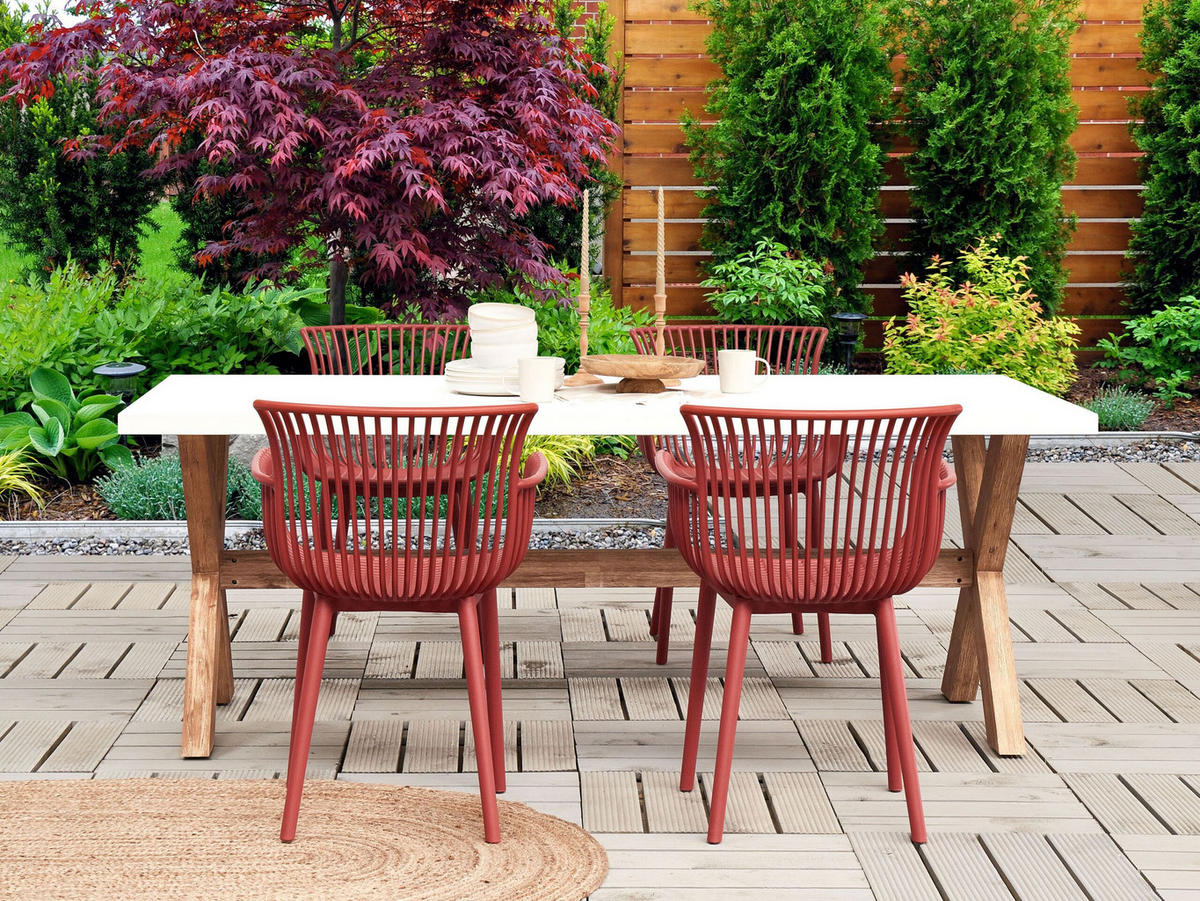 GARTENSTUHL 4er-Set Kunststoff rot Pesaro - Rot, Kunststoff (58/84/45cm) - Beliani