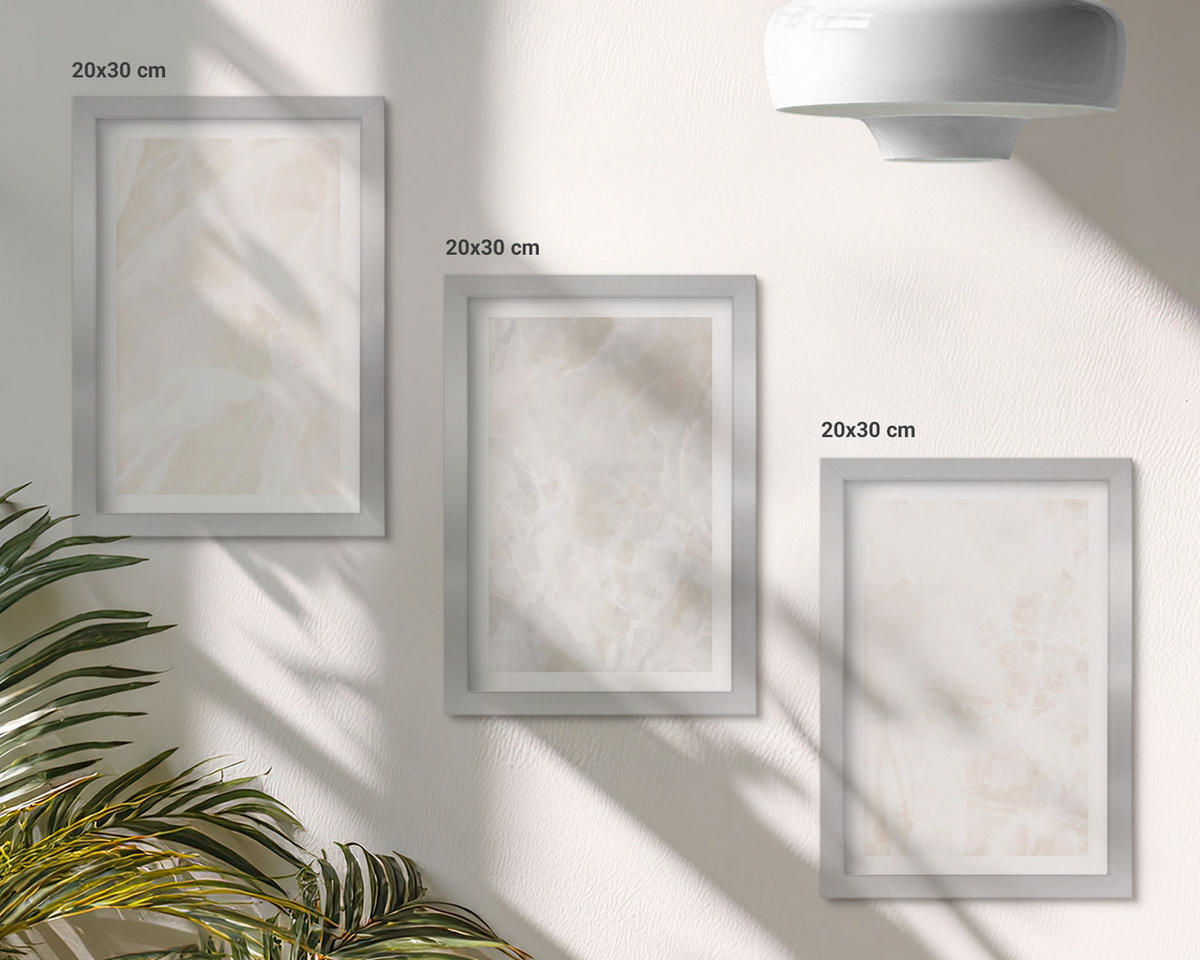BILDER SET 3er Set - 20x30 cm Silberner Rahmen - Die Struktur von elegantem Marmor - Silberfarben, Kunststoff (20/30cm) - TULUP