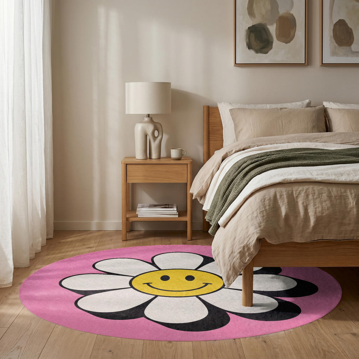 TEPPICH - Smiley - Blume - Rosa - 150x150 cm - Pink, Kunststoff/Textil (150/0.4cm) - OnlyWow