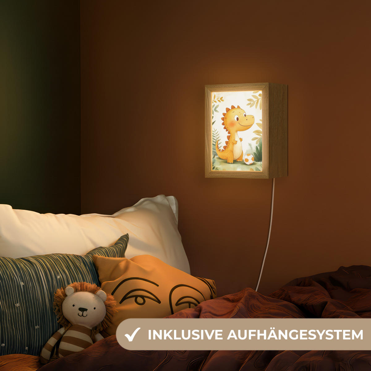 NACHTTISCHLAMPE Dino - Fußball - Orange 15x20 cm - Beige, Holzwerkstoff (8/15/20cm)