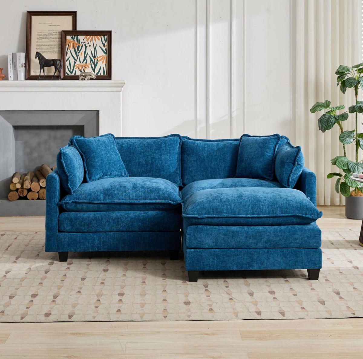 SOFA modular Chenille Blue 2-Sitzer - Blau, Holz (75/84/195cm) - Meubliv