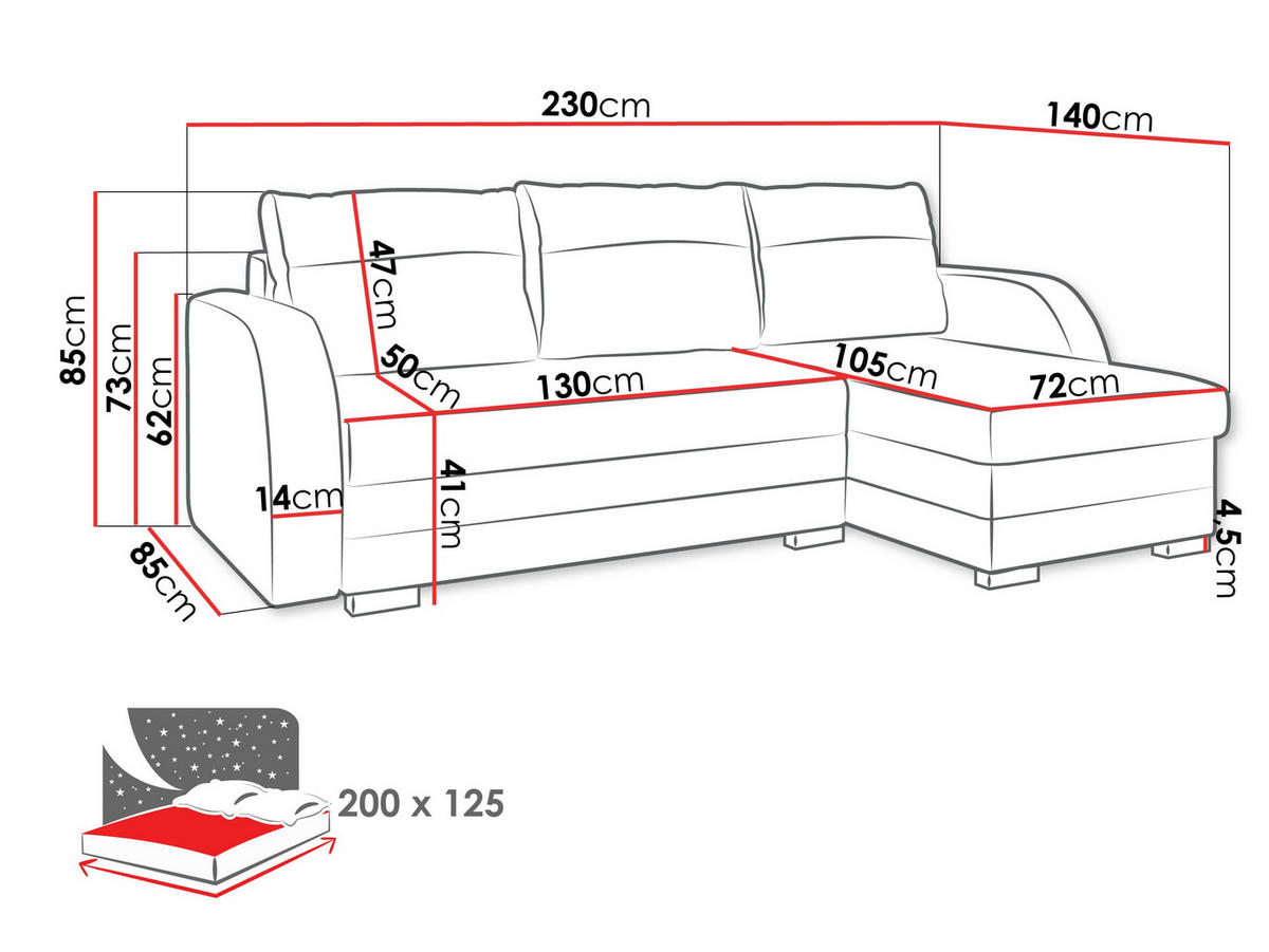 ECKSOFA Jozef - Schwarz/Grau, Holz/Textil (230/140cm) - MIRJAN24