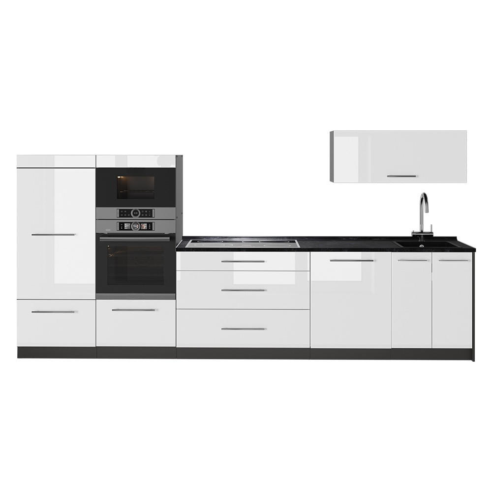 KÖK Fame-Line, Vit högblank/antracit, 340 cm utan bänkskiva - Antracit/Vit högglans, Träbaserade material (340/153.6/51.6cm) - Vicco