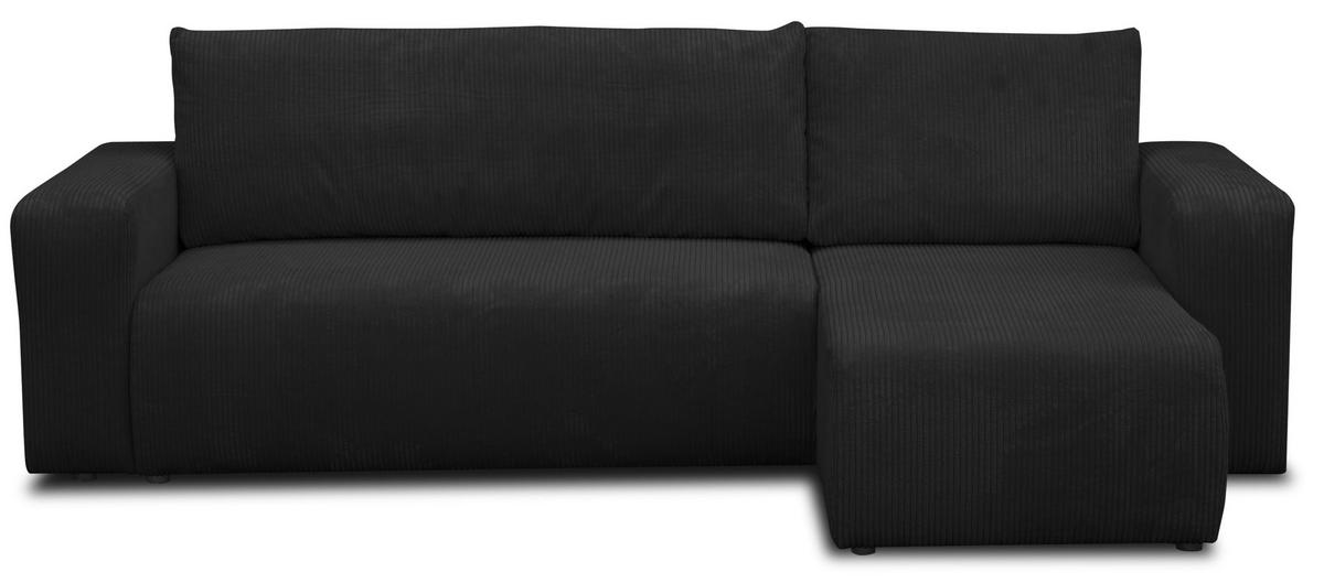 ECKSOFA LUNA mit Schlaffunktion und Bettkasten Cord-Stofff (Schwarz) - Schwarz, Textil (244/142cm) - VENASI MÖBEL