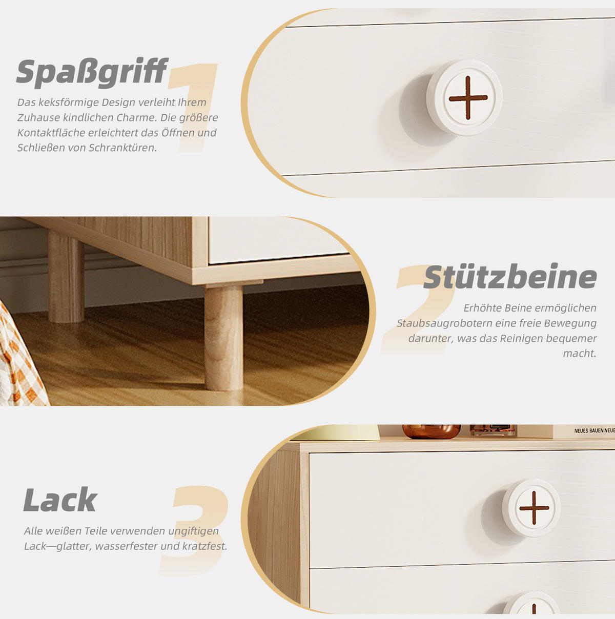 KOMMODE, 4 Schubladen, mit lackierten Fronten und Holzoptik, 80x54x90 cm, NaturalxWeiß - Naturfarben, Holzwerkstoff (54/90/80cm) - Modfu