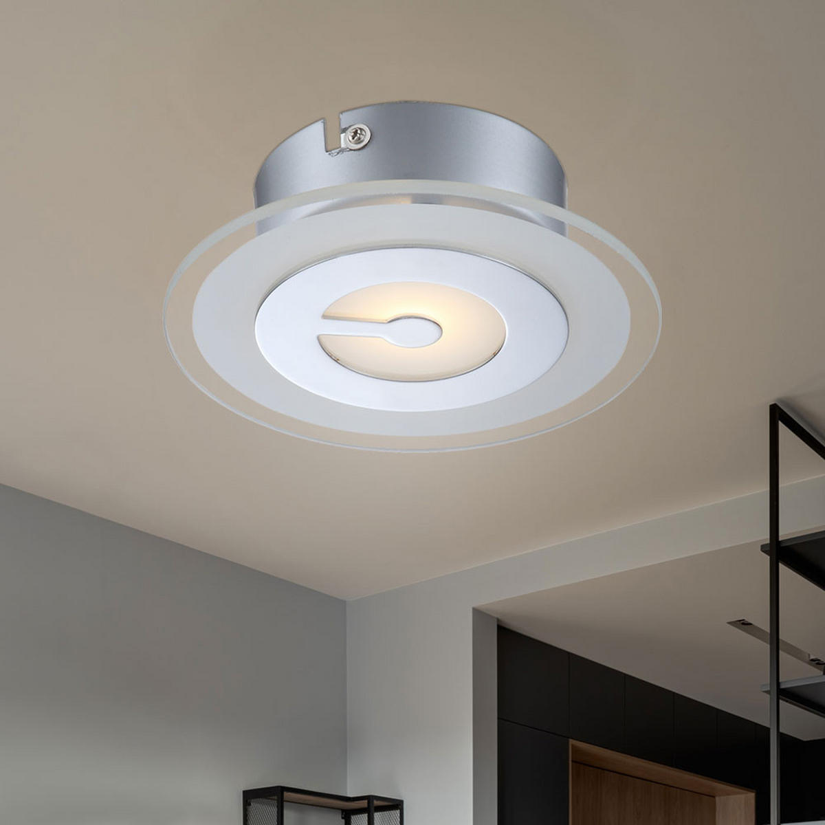 LED DECKENLEUCHTE Metall Chrom - Silberfarben, Glas (16/16/5.2cm) - Globo Lighting