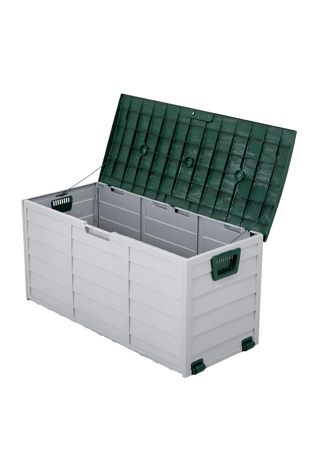 GARTENBOX 290L aus PP Kunststoff in Grün+Hellgrau mit Rollen, Modell Robuste Konstruktio 112 cm B x 49 cm T x 54 cm H - Grün, Kunststoff (112/54/49cm) - Livingandhome