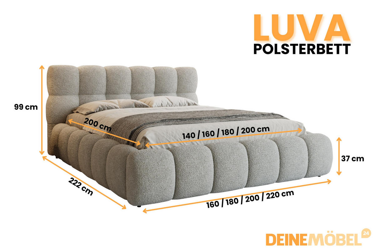 POLSTERBETT LUVA 160/200 in Boucle Hellgrau - Hellgrau, Holz/Holzwerkstoff (160/200cm) - Deine Möbel 24