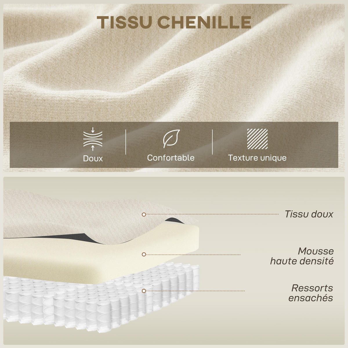 3-SITZER-SOFA DE-13518 mit 3 Kissen, keine Montage Creme - Creme, Textil (106/82/260cm) - ComfortXL