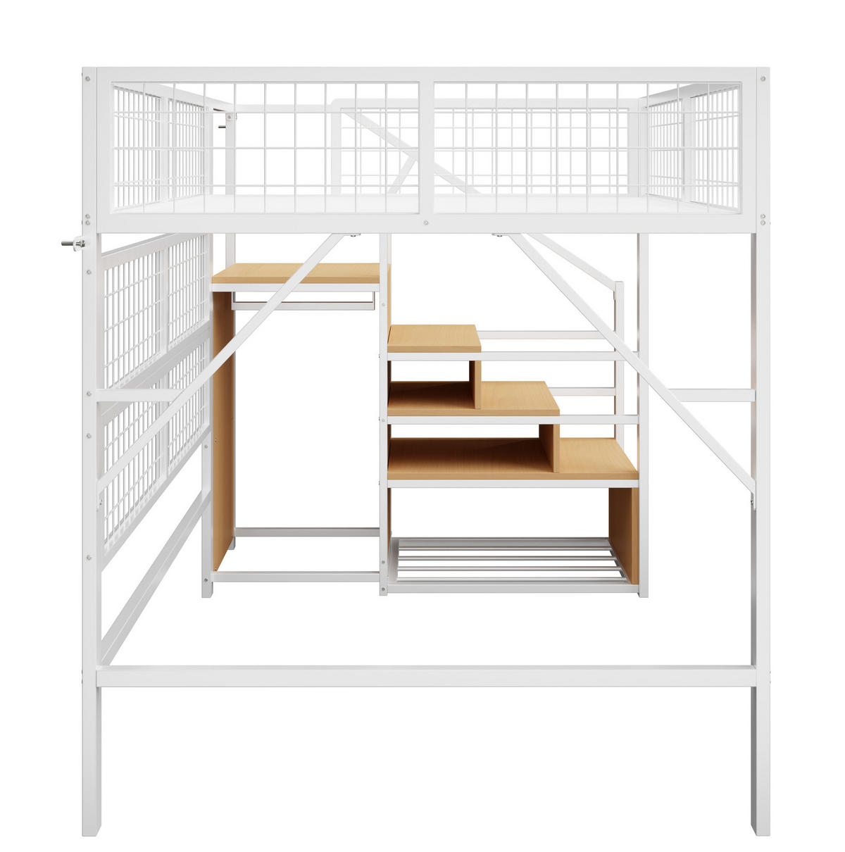 HOCHBETT 140/200 cm mit App-gesteuerter LED-Beleuchtung, Stauraumtreppe und offenem Kleiderschrank, Weiß - Weiß, Metall (140/200cm) - Redom