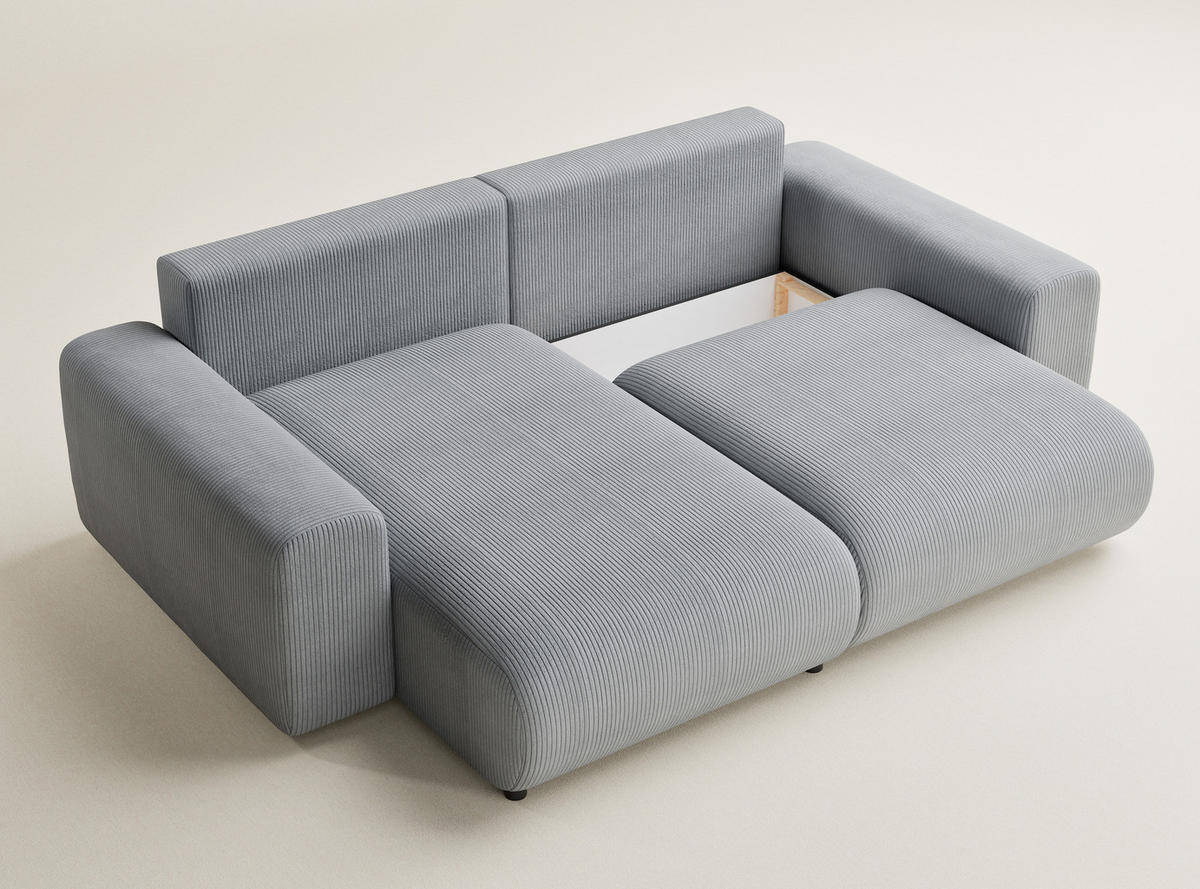 ECKSOFA MIT SCHLAFFUNKTION Solo Hellgrau Samtstoff - Blaugrau/Schwarz, Holz/Holzwerkstoff (255/168cm) - Maison de Reve