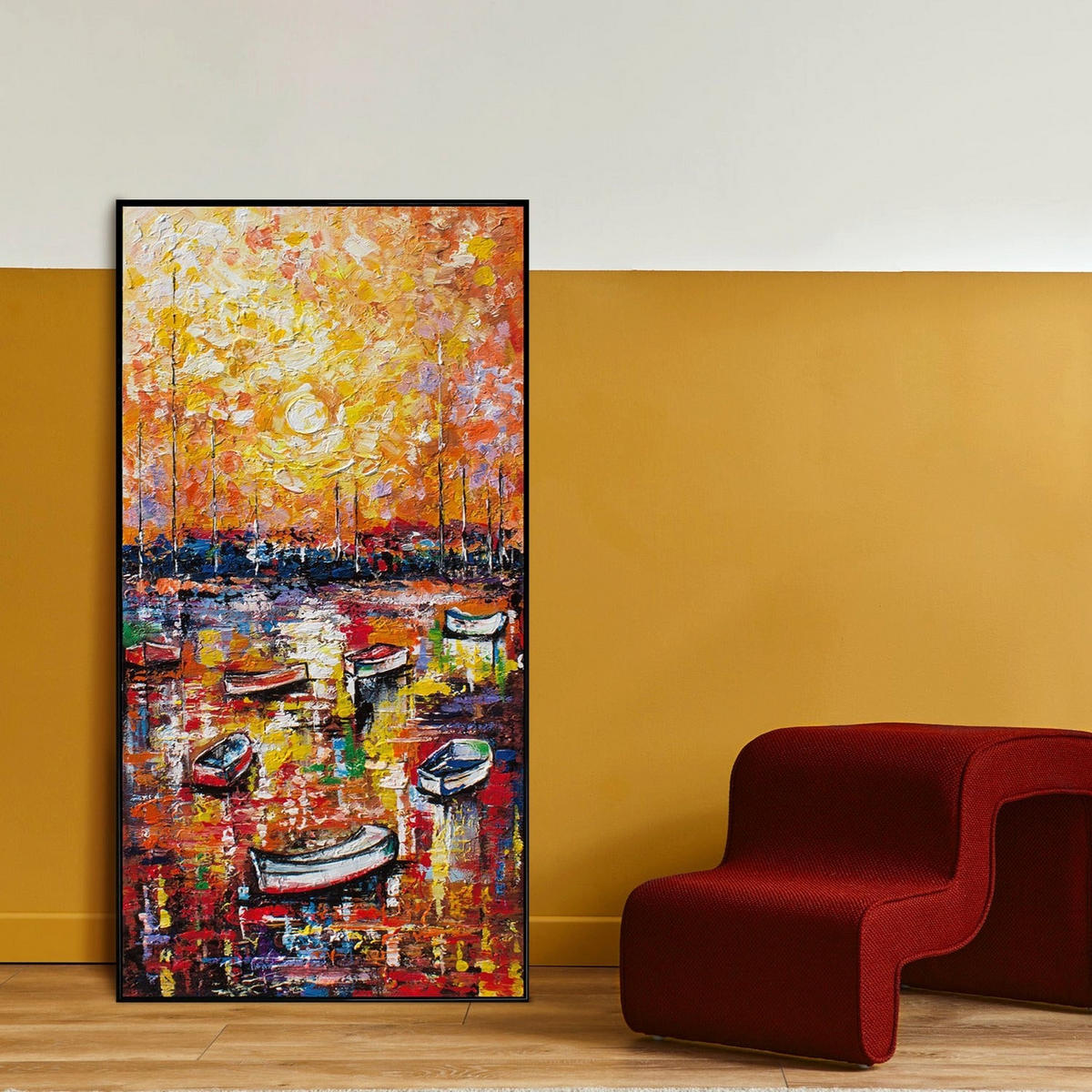 GEMÄLDE Hafen Schattenfugenrahmen Schwarz 120x60 cm - Schwarz, Holz (120/60cm) - YS-art gallery